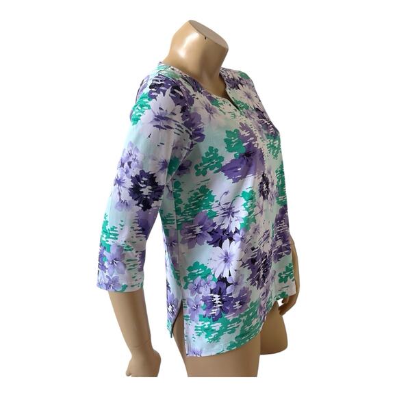 ALFRED DUNNER Womens Petite Size PS Embellished Split Neck 3/4 Sleeve Shirt Top - Picture 3 of 6